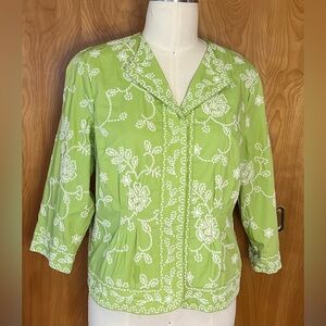 90’s Coldwater Creek lime green embroidered jacket size: 12 gently worn so cute!